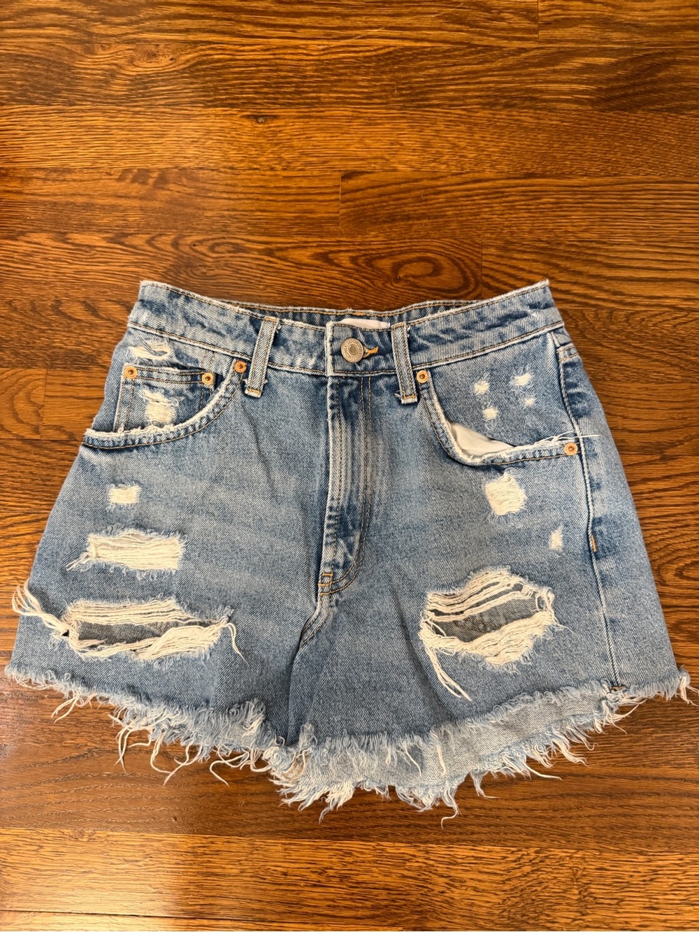 Zara Distressed Denim Shorts - Blue